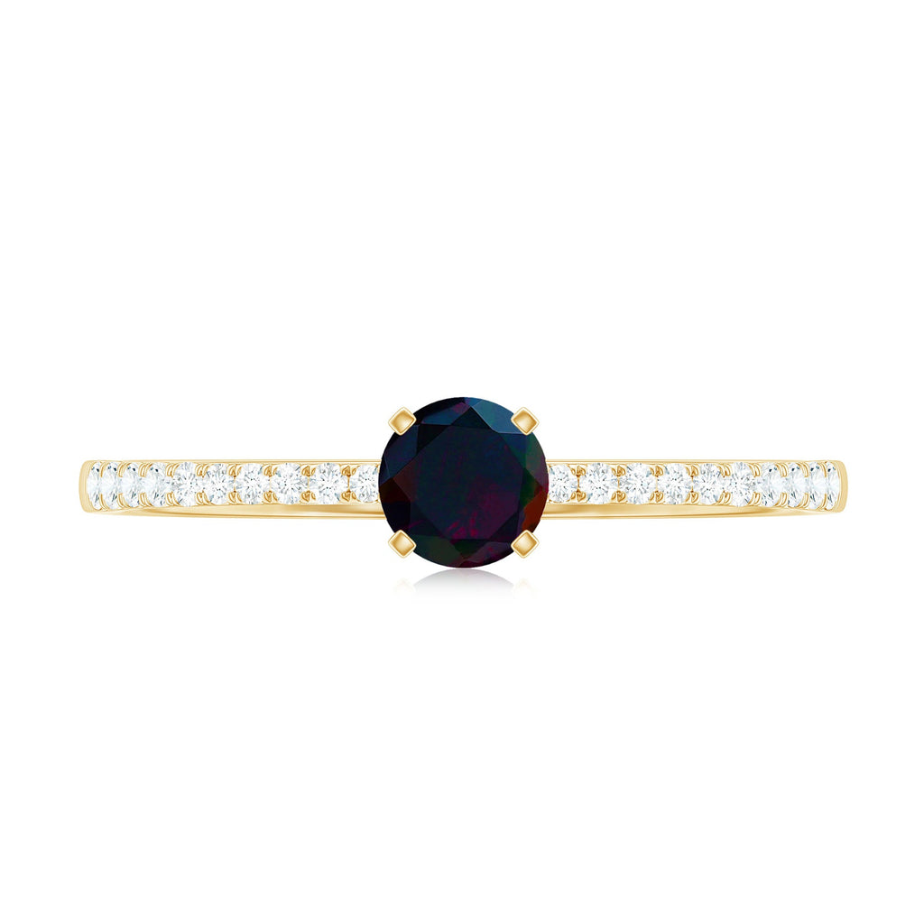 1/2 CT Round Black Opal Solitaire Engagement Ring with Diamond