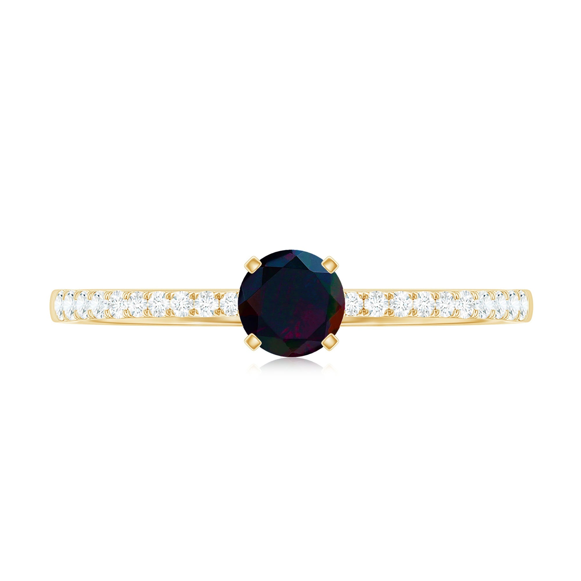 1/2 CT Round Black Opal Solitaire Engagement Ring with Diamond