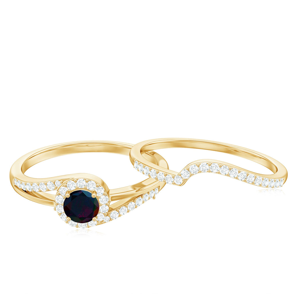0.75 CT Classic Black Opal Engagement Ring with Diamond Enhancer