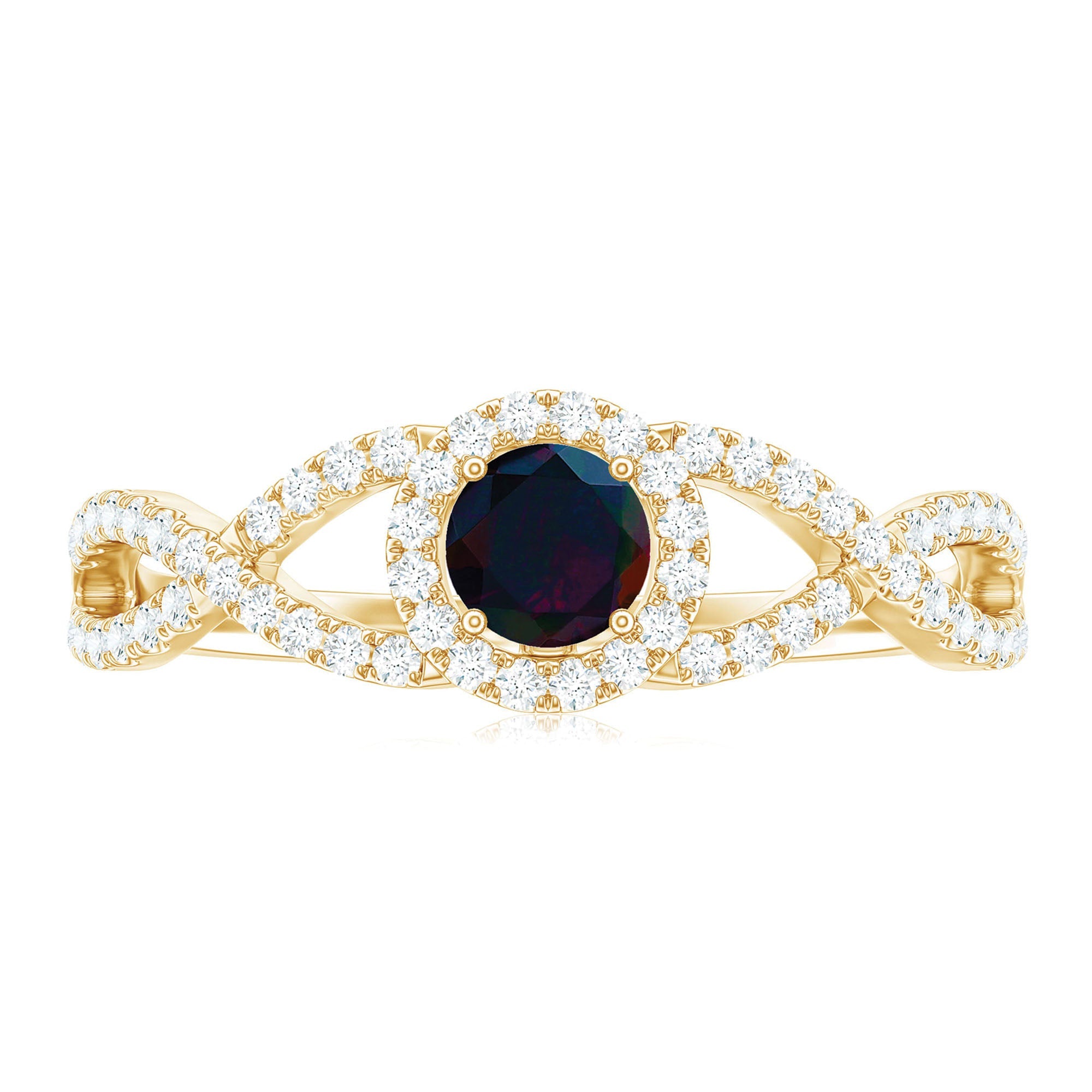 Natural Black Opal and Diamond Halo Engagement Ring