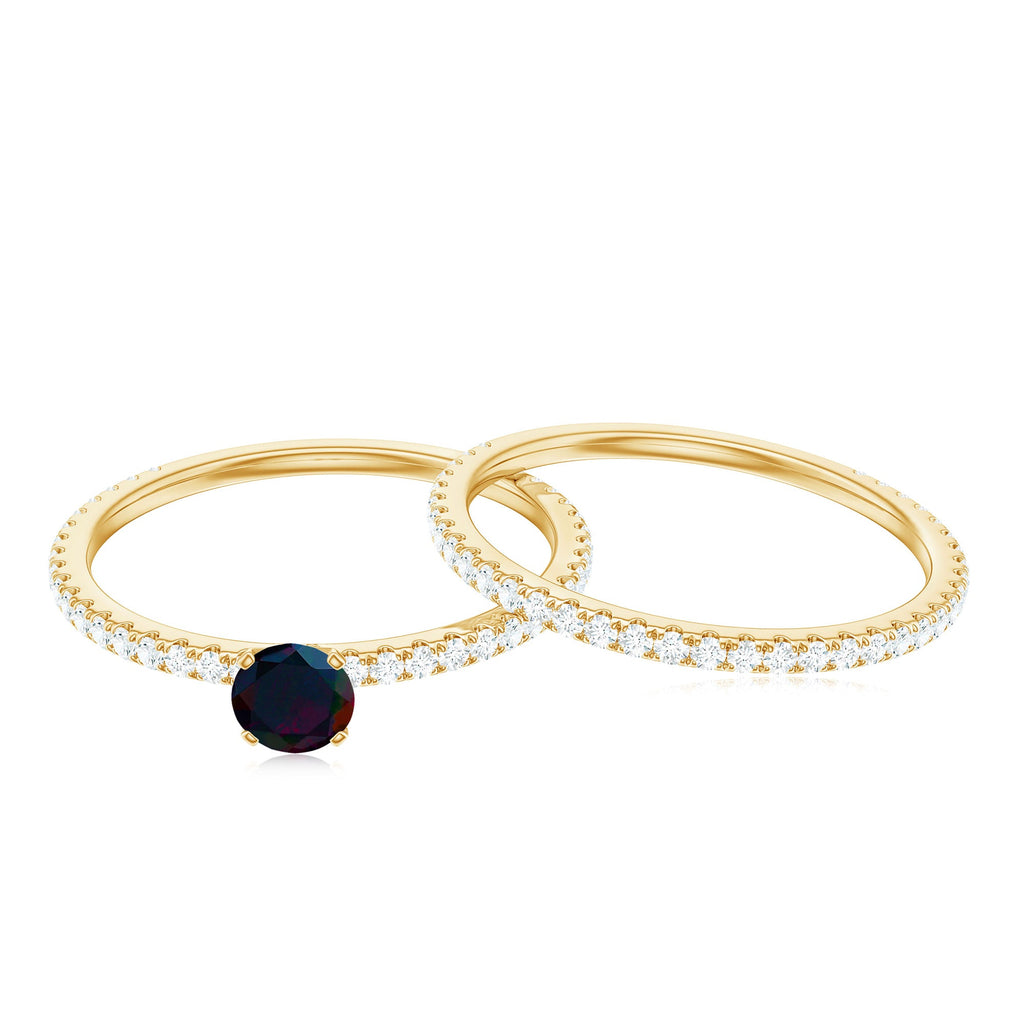 1.25 CT Minimal Wedding Ring Set with Black Opal and Diamond