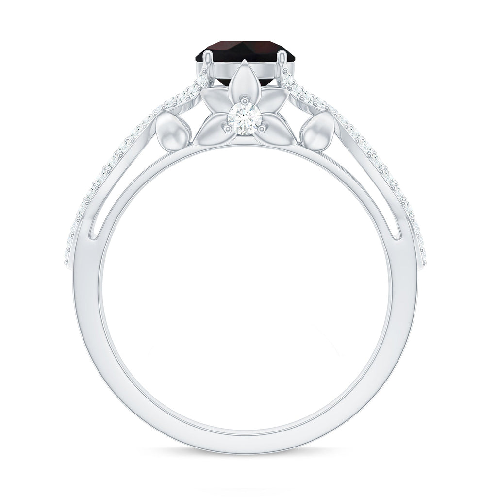 Natural Black Opal Crossover Engagement Ring with Diamond