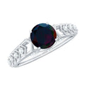 1 CT Round Black Opal Solitaire Art Deco Ring with Diamond