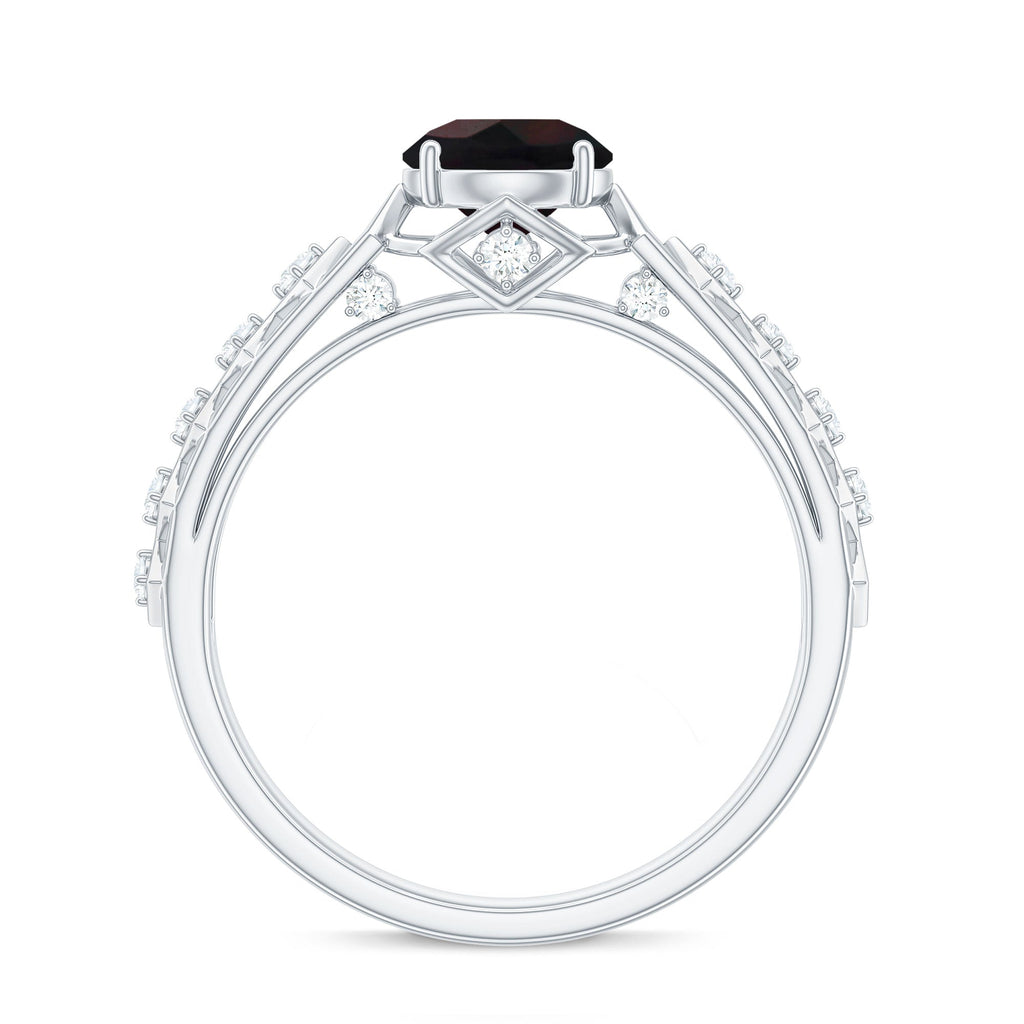 1 CT Round Black Opal Solitaire Art Deco Ring with Diamond