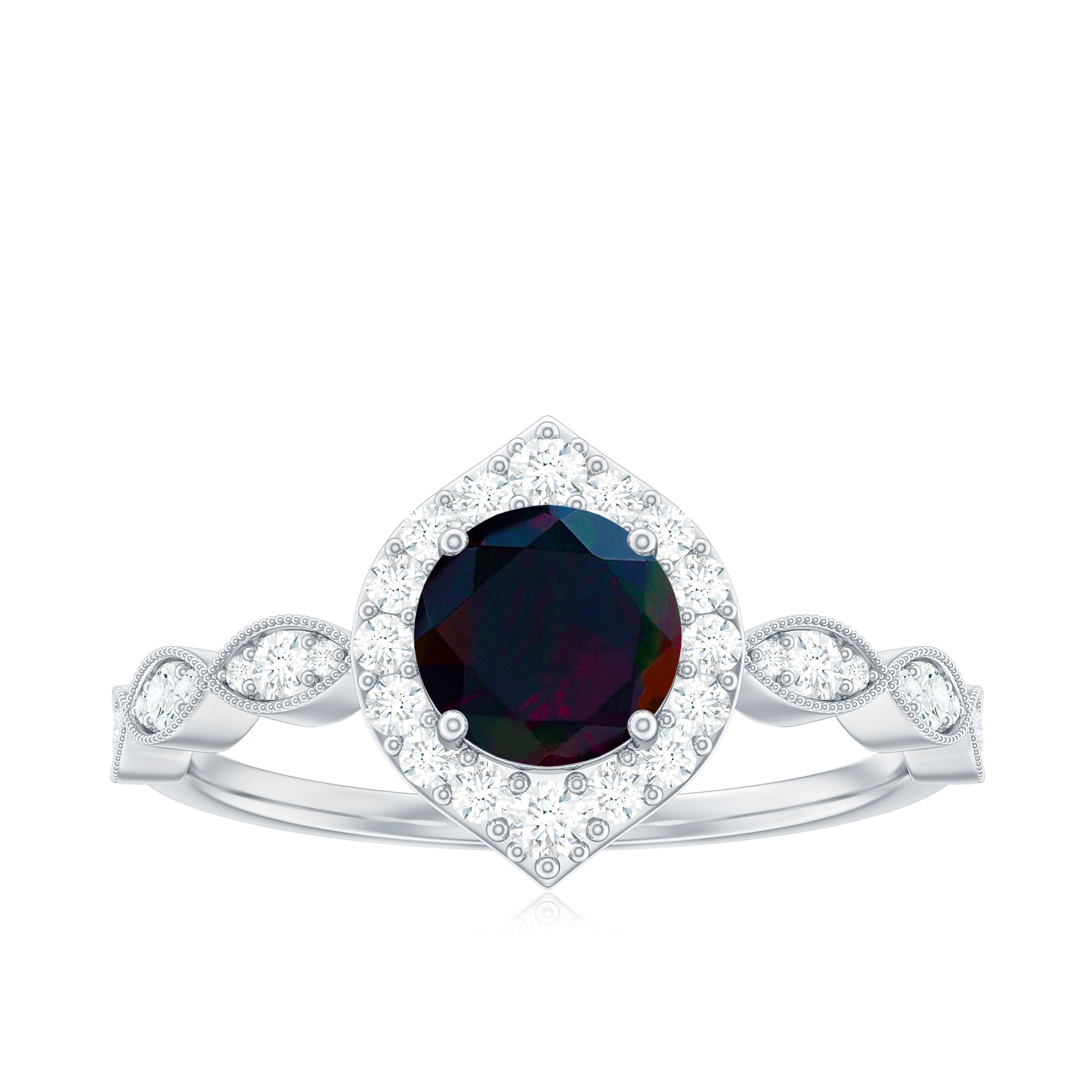 1.5 CT Black Opal Vintage Engagement Ring with Diamond Accent