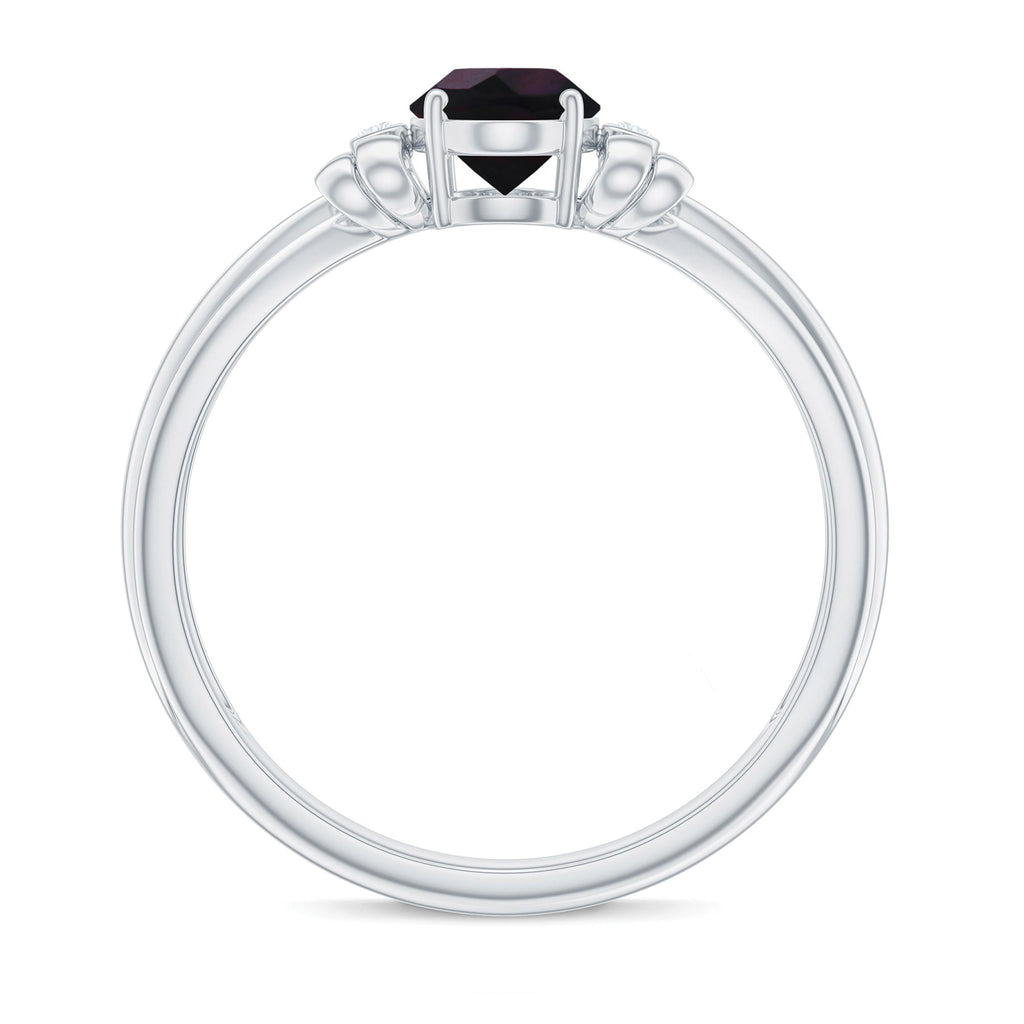 1 CT Oval Black Opal Solitaire Floral Ring with Diamond Accent