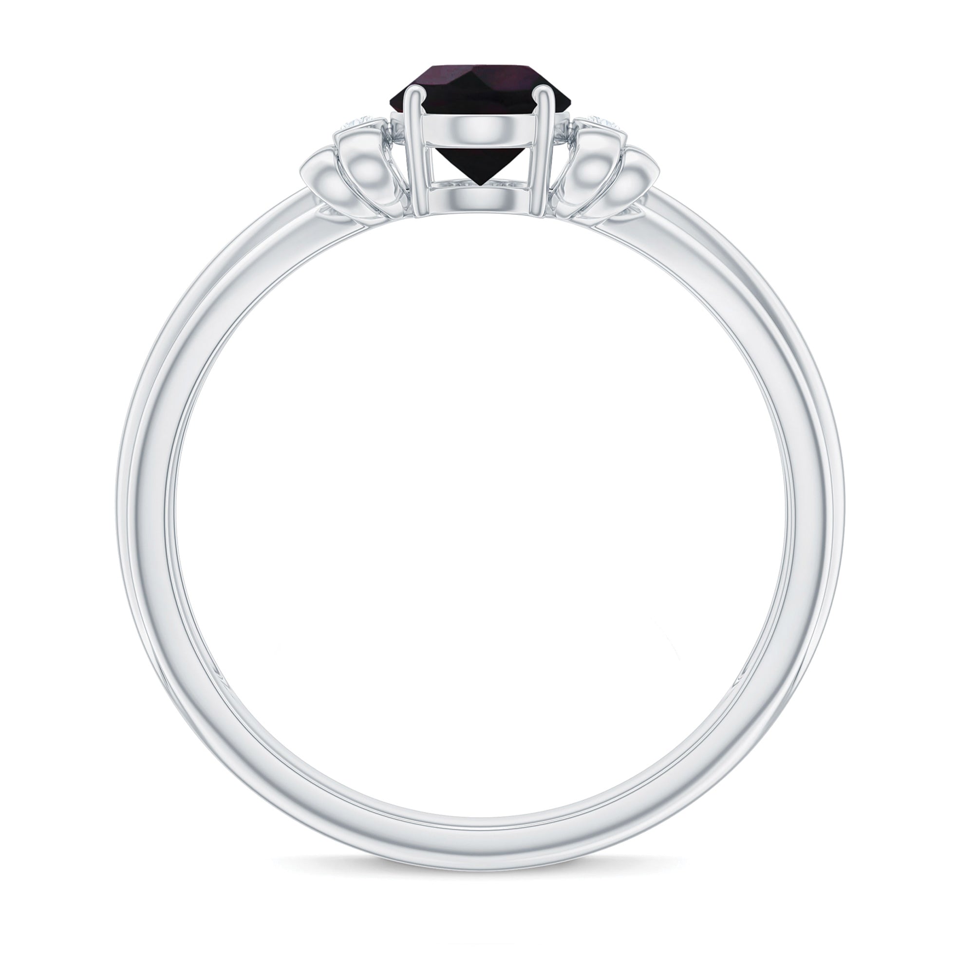 1 CT Oval Black Opal Solitaire Floral Ring with Diamond Accent
