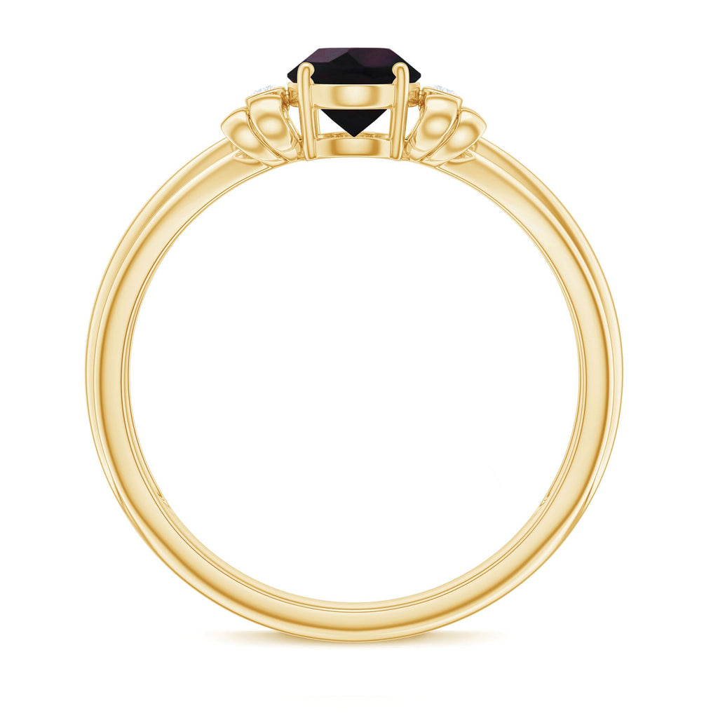 1 CT Oval Black Opal Solitaire Floral Ring with Diamond Accent