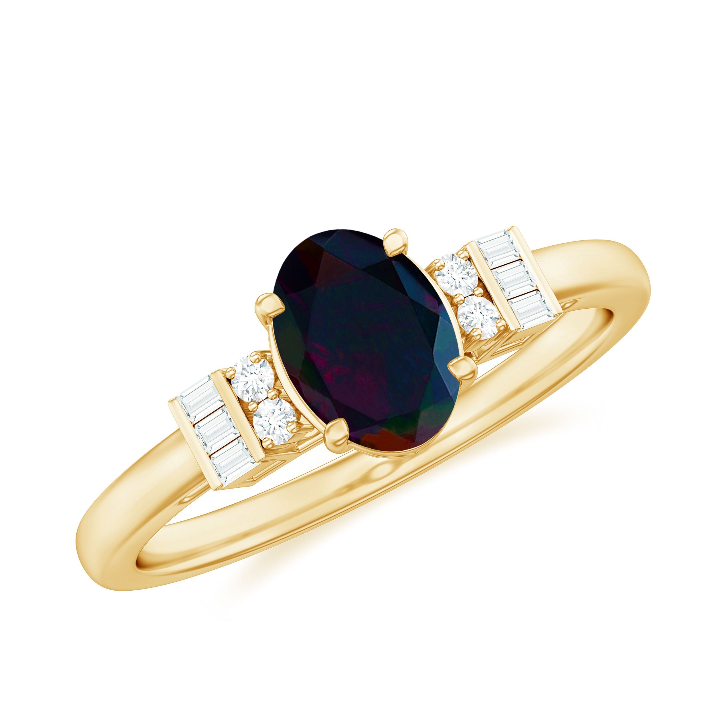 1 Carat Oval Cut Black Opal Engagement Ring with Diamond