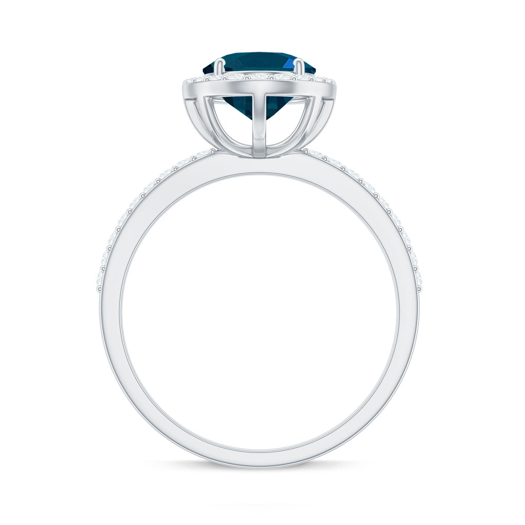 Classic London Blue Topaz Oval Engagement Ring with Diamond Halo