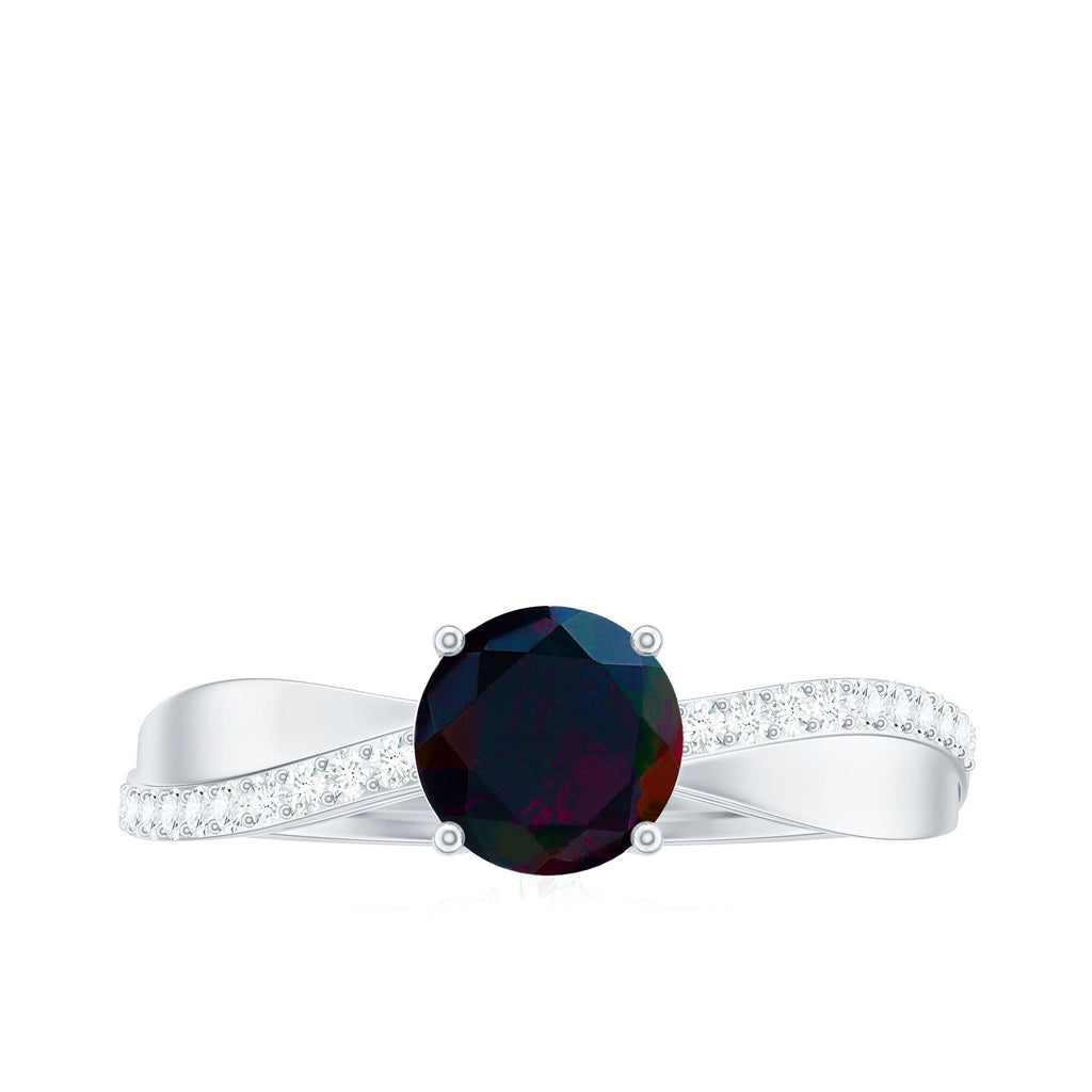 Classic Black Opal and Diamond Solitaire Engagement Ring