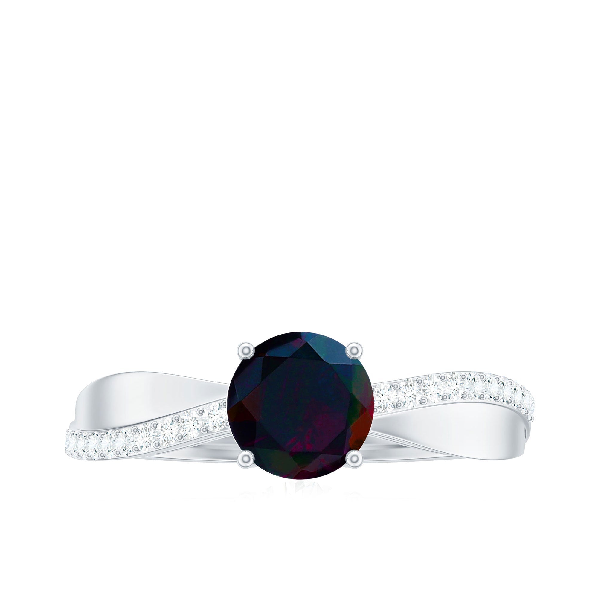 Classic Black Opal and Diamond Solitaire Engagement Ring