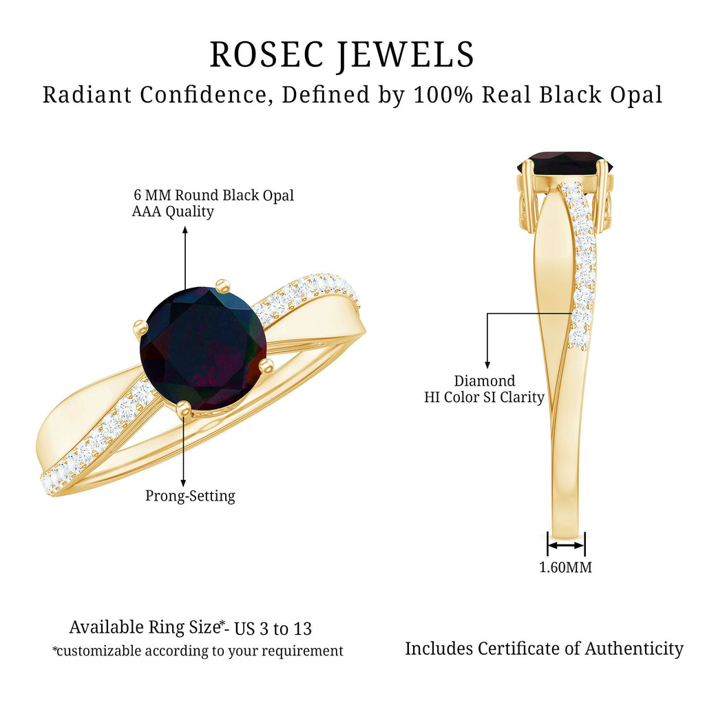 Classic Black Opal and Diamond Solitaire Engagement Ring