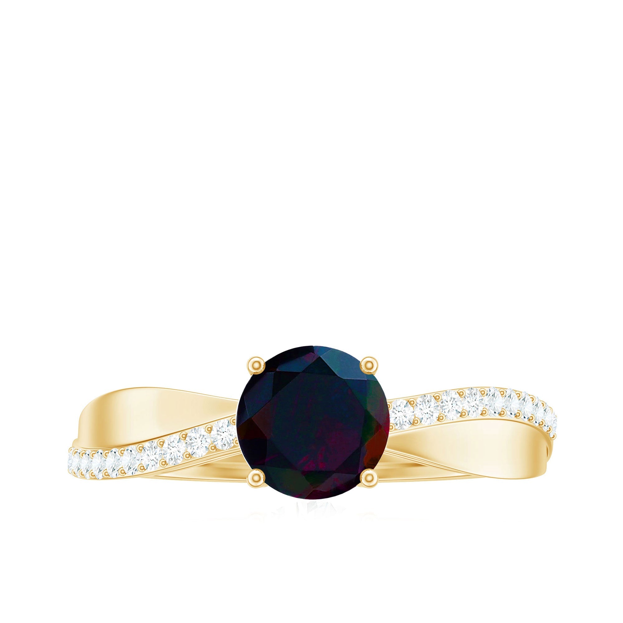 Classic Black Opal and Diamond Solitaire Engagement Ring