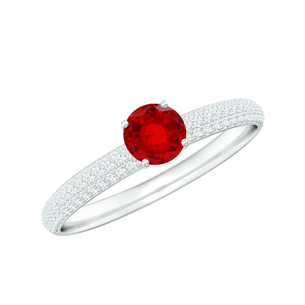Minimalist Lab Created Ruby Ring with Diamond Side Stones