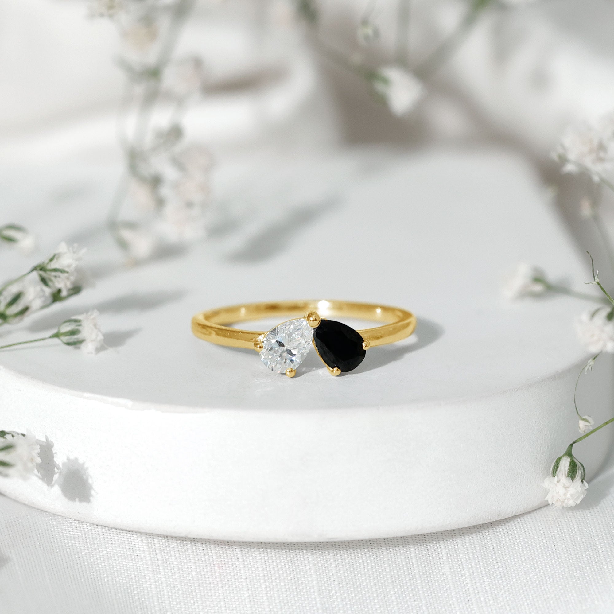 Lab Created Black and White Diamond 2 Stone Ring