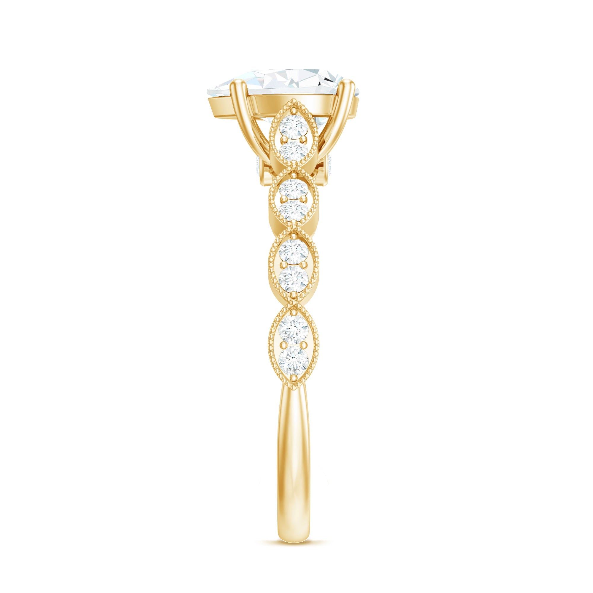 Pear Shape Lab Grown Diamond Scalloped Solitaire Ring