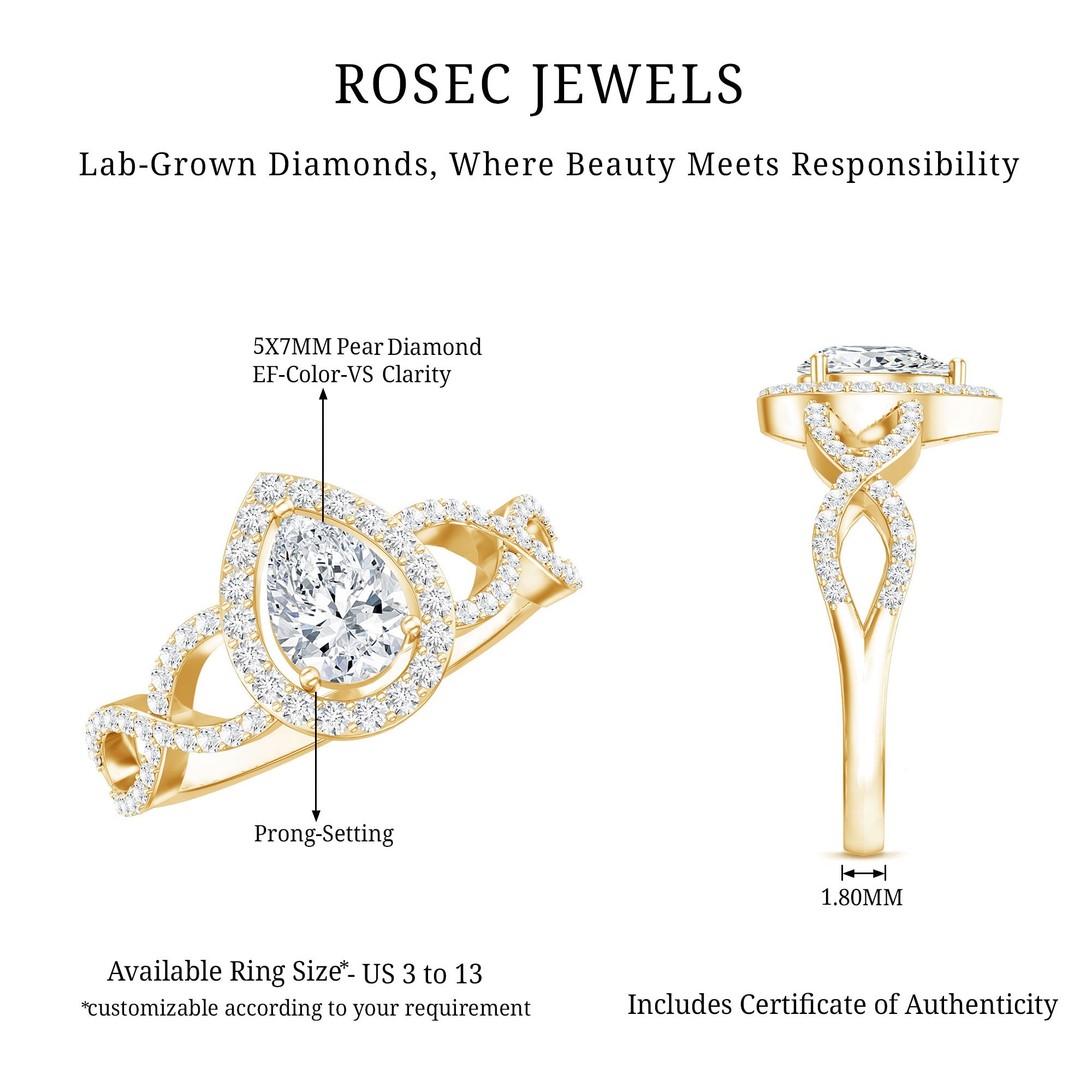 Pear Shape Lab Grown Diamond Teardrop Engagement Ring