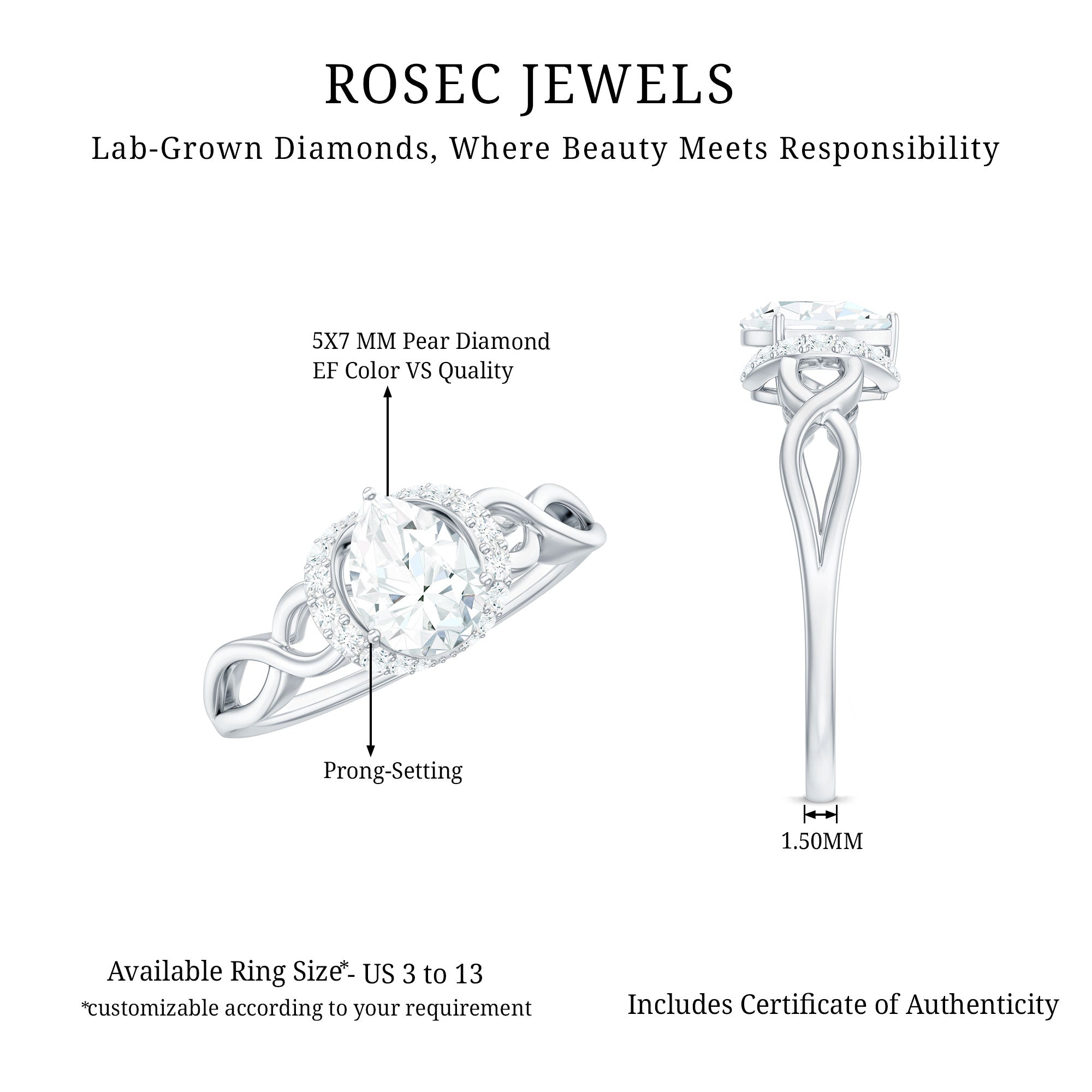 Lab Grown Diamond Collar Engagement Ring in Infinity Shank