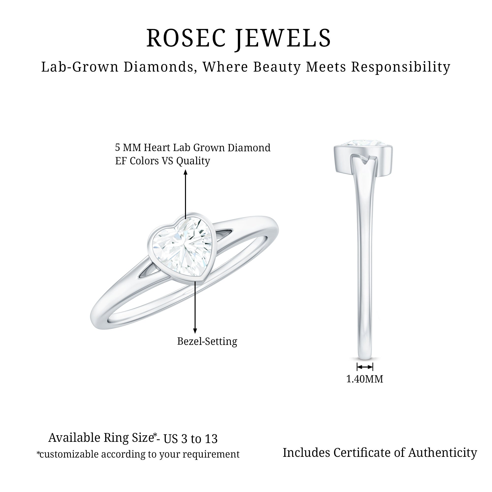 Heart Shape Lab Grown Diamond Solitaire Ring in Split Shank