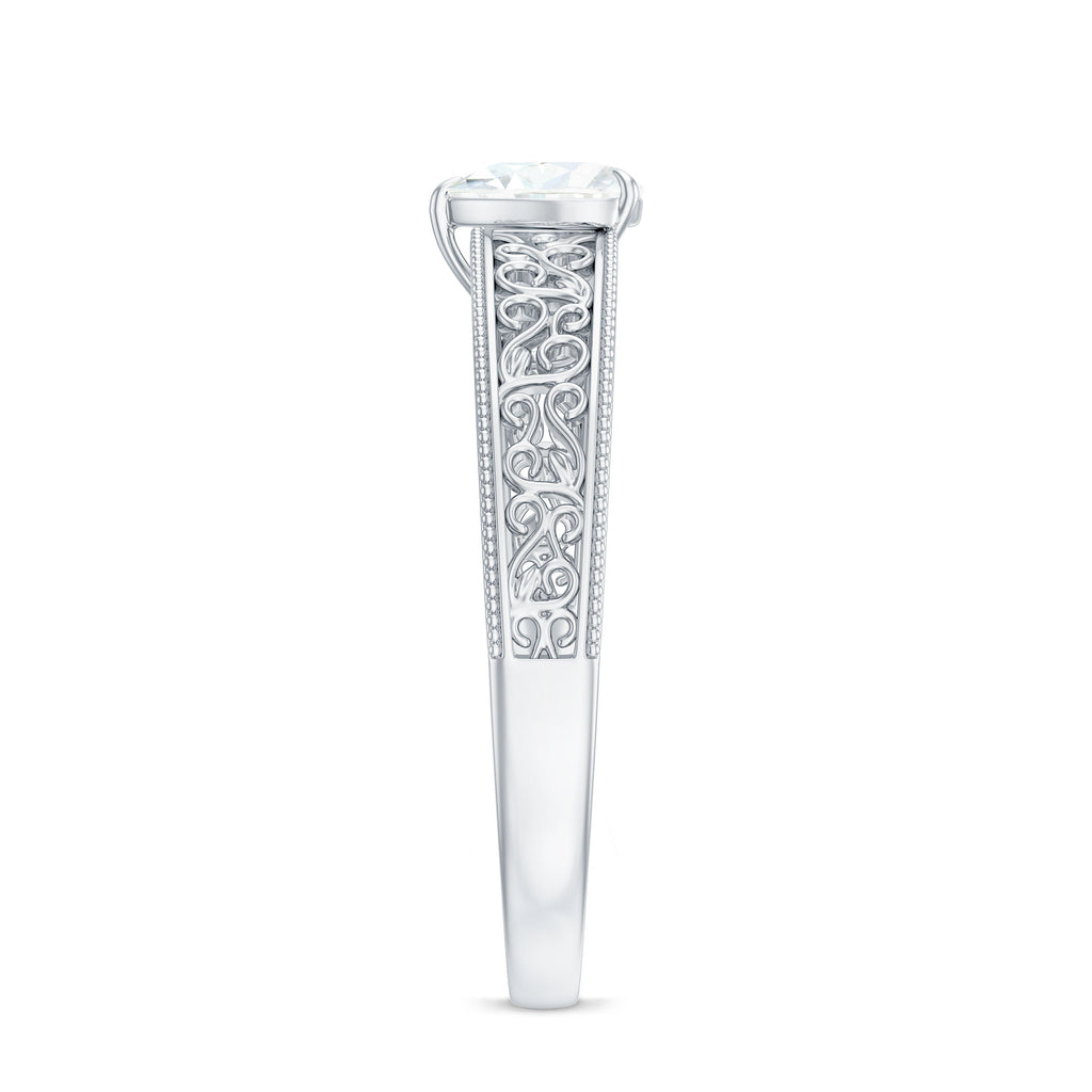 Vintage Inspired Heart Shape Lab Grown Diamond Solitaire Filigree Ring