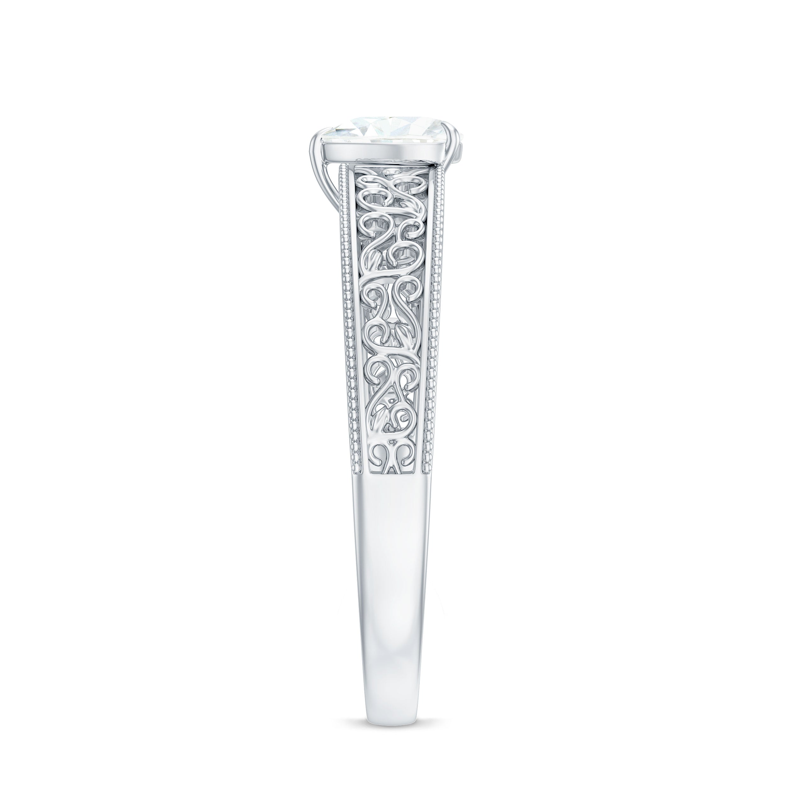 Vintage Inspired Heart Shape Lab Grown Diamond Solitaire Filigree Ring