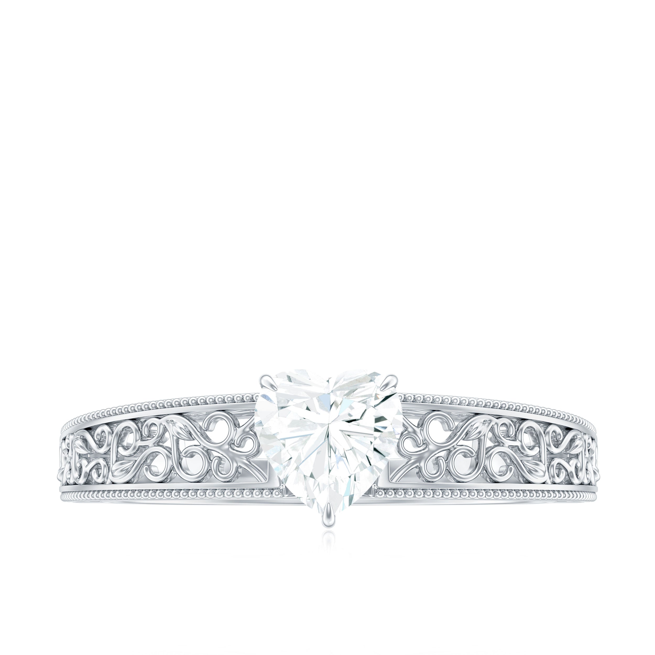 Vintage Inspired Heart Shape Lab Grown Diamond Solitaire Filigree Ring