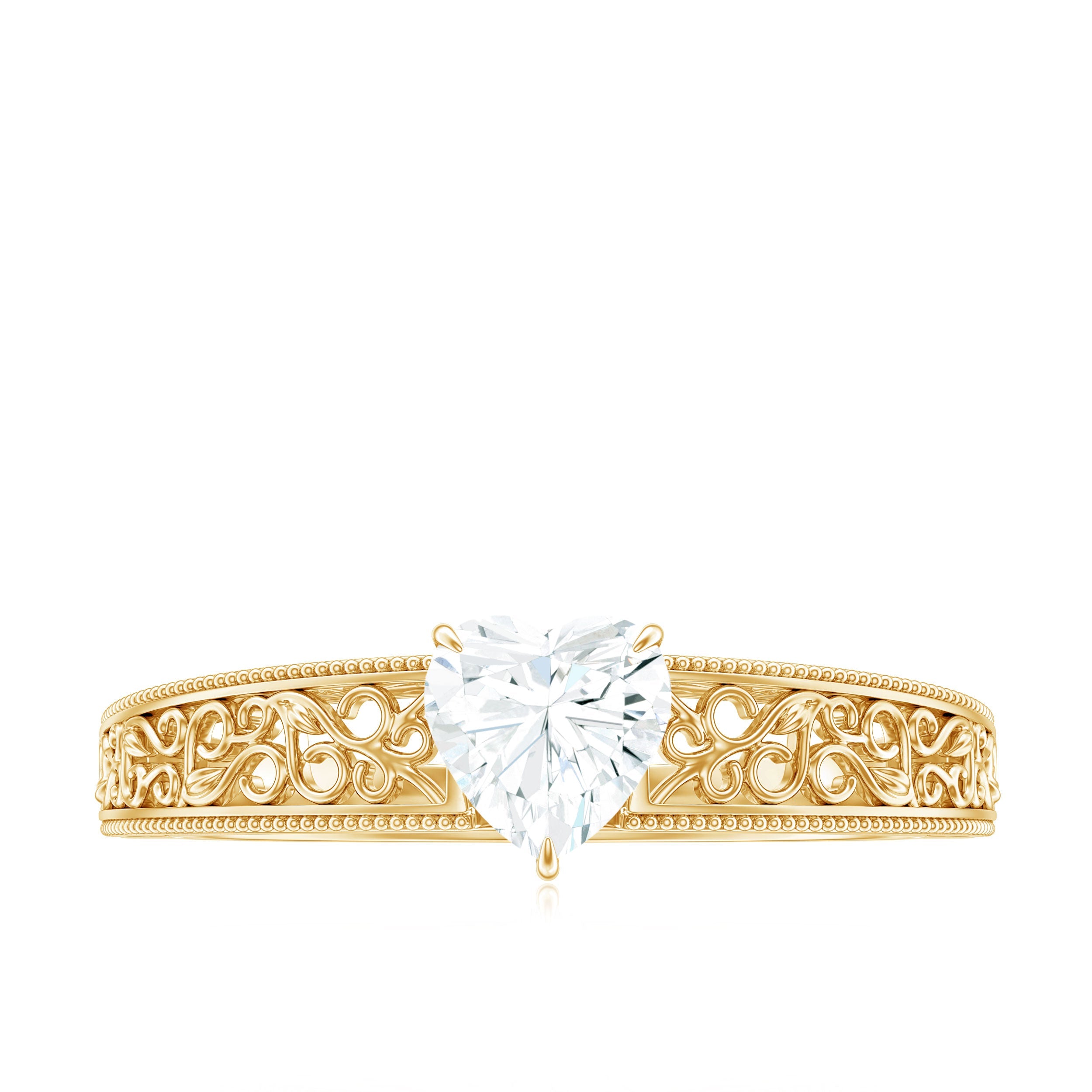 Vintage Inspired Heart Shape Lab Grown Diamond Solitaire Filigree Ring