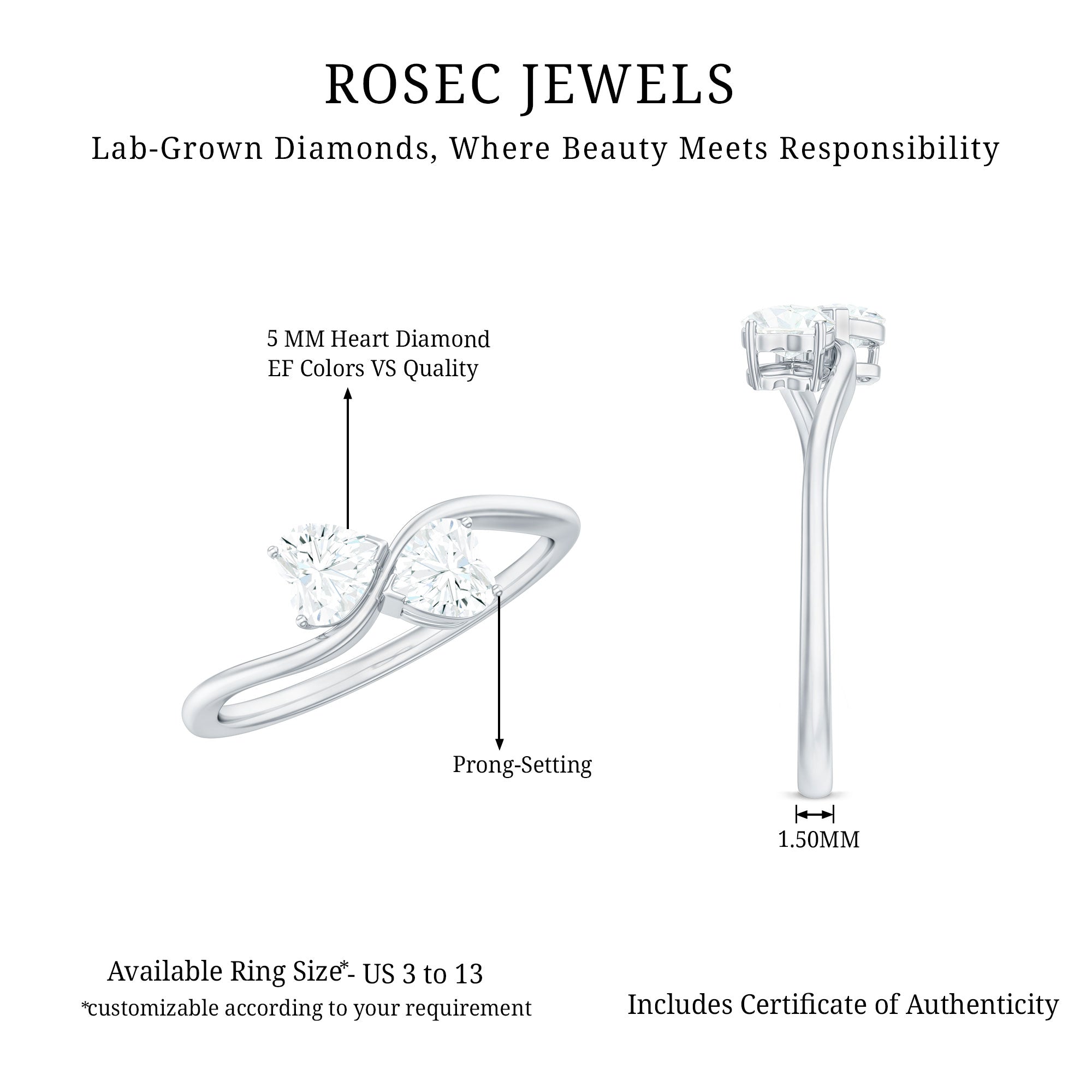Heart Shape Lab Grown Diamond Toi Et Moi Promise Ring