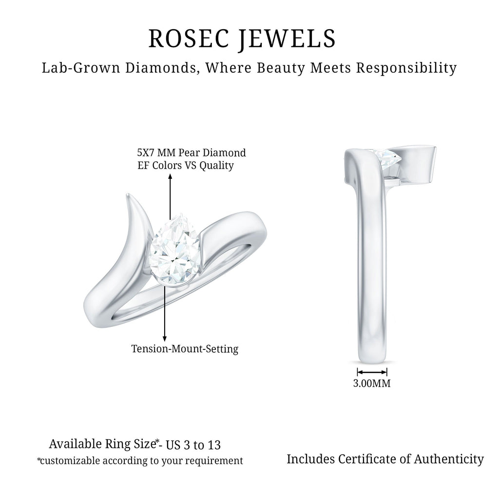 Pear Shape Lab Grown Diamond Solitaire Bypass Ring
