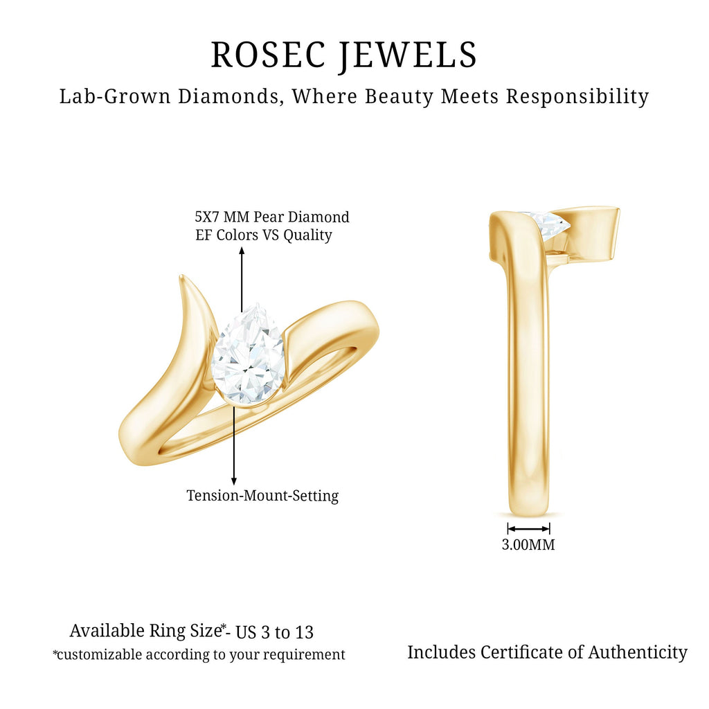 Pear Shape Lab Grown Diamond Solitaire Bypass Ring