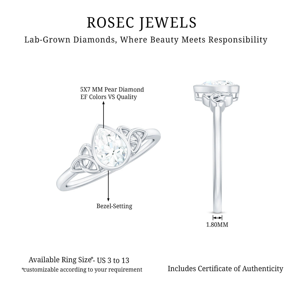 Pear Shape Lab Grown Diamond Solitaire Celtic Ring