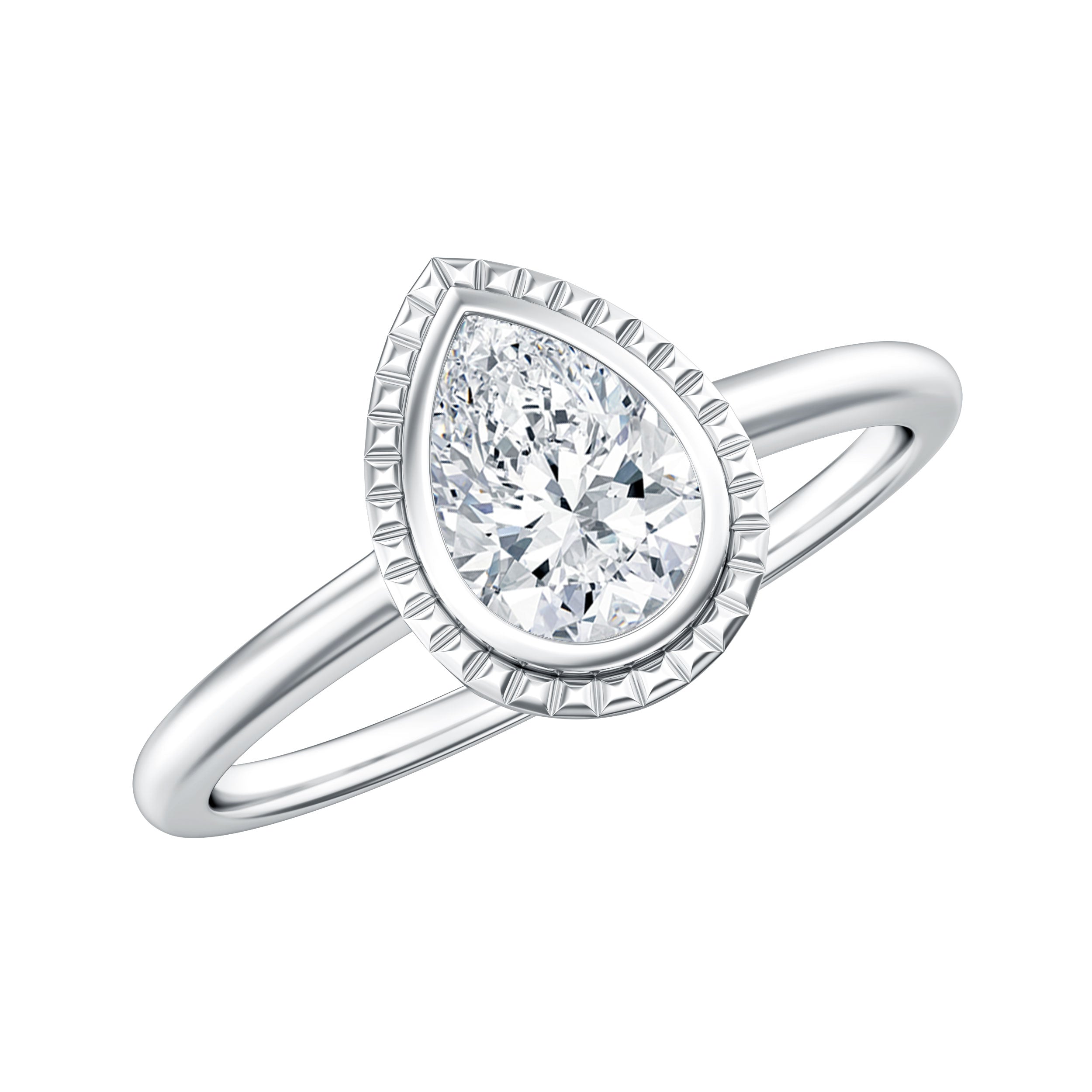 Pear Cut Lab Grown Diamond Solitaire Ring with Engraved Details