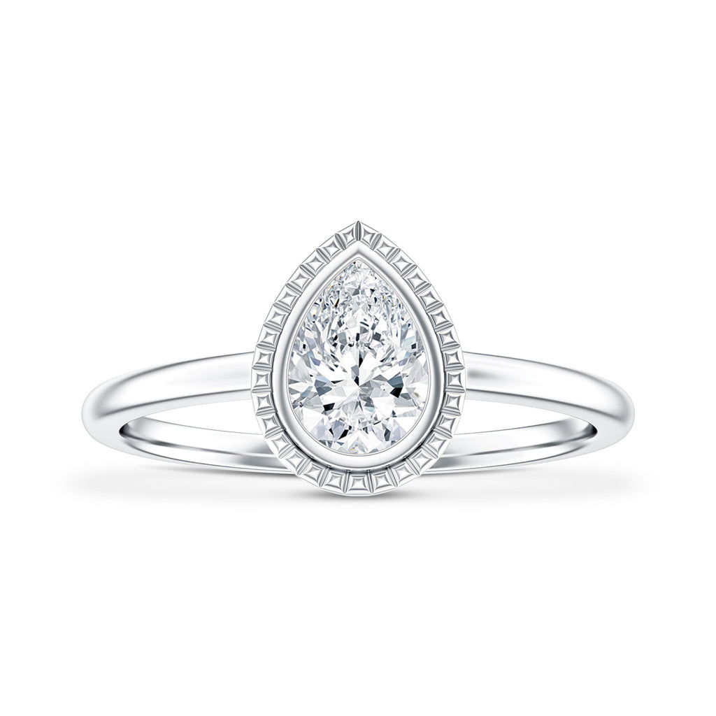 Pear Cut Lab Grown Diamond Solitaire Ring with Engraved Details