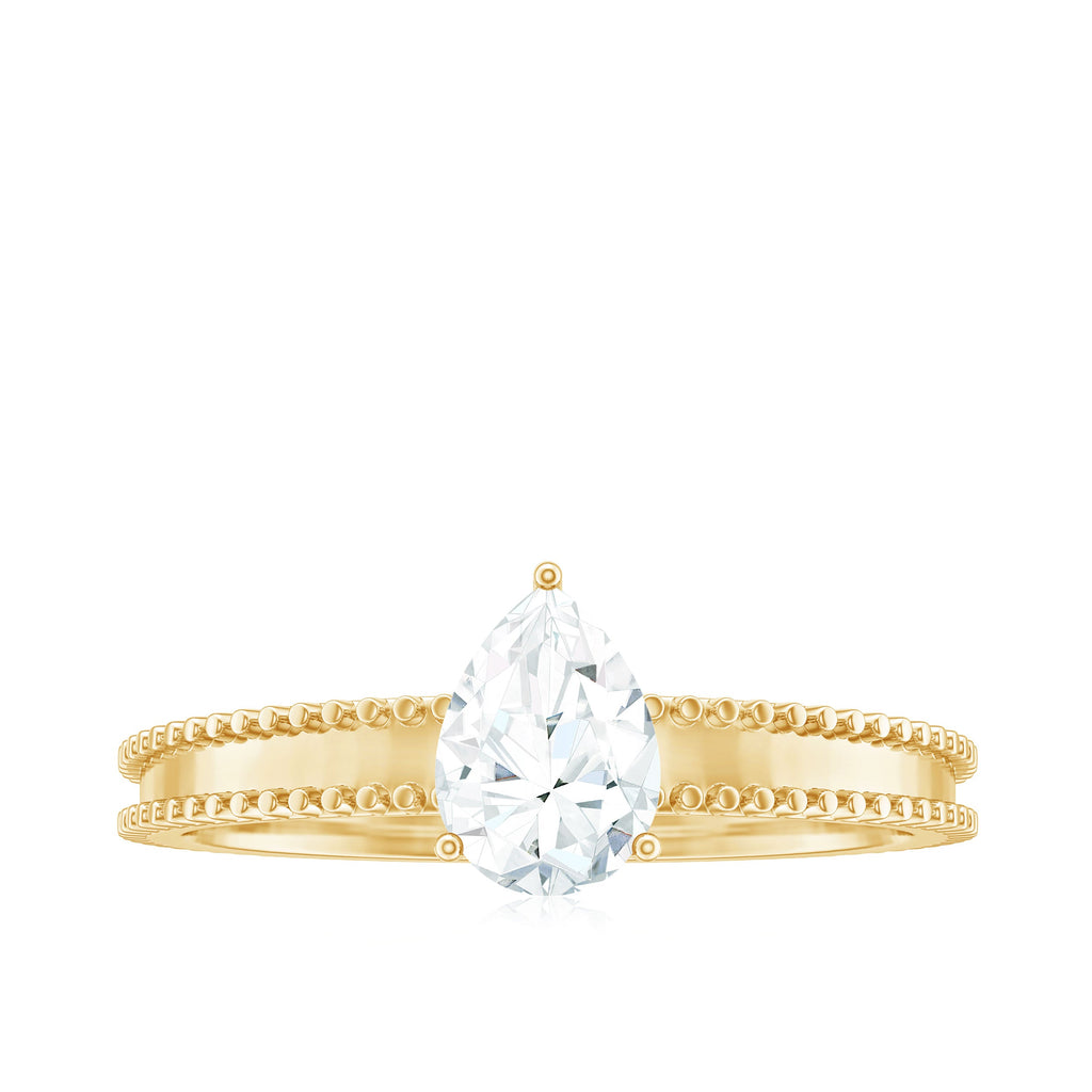 Pear Shaped Lab Grown Diamond Solitaire Ring with Beaded Detailing