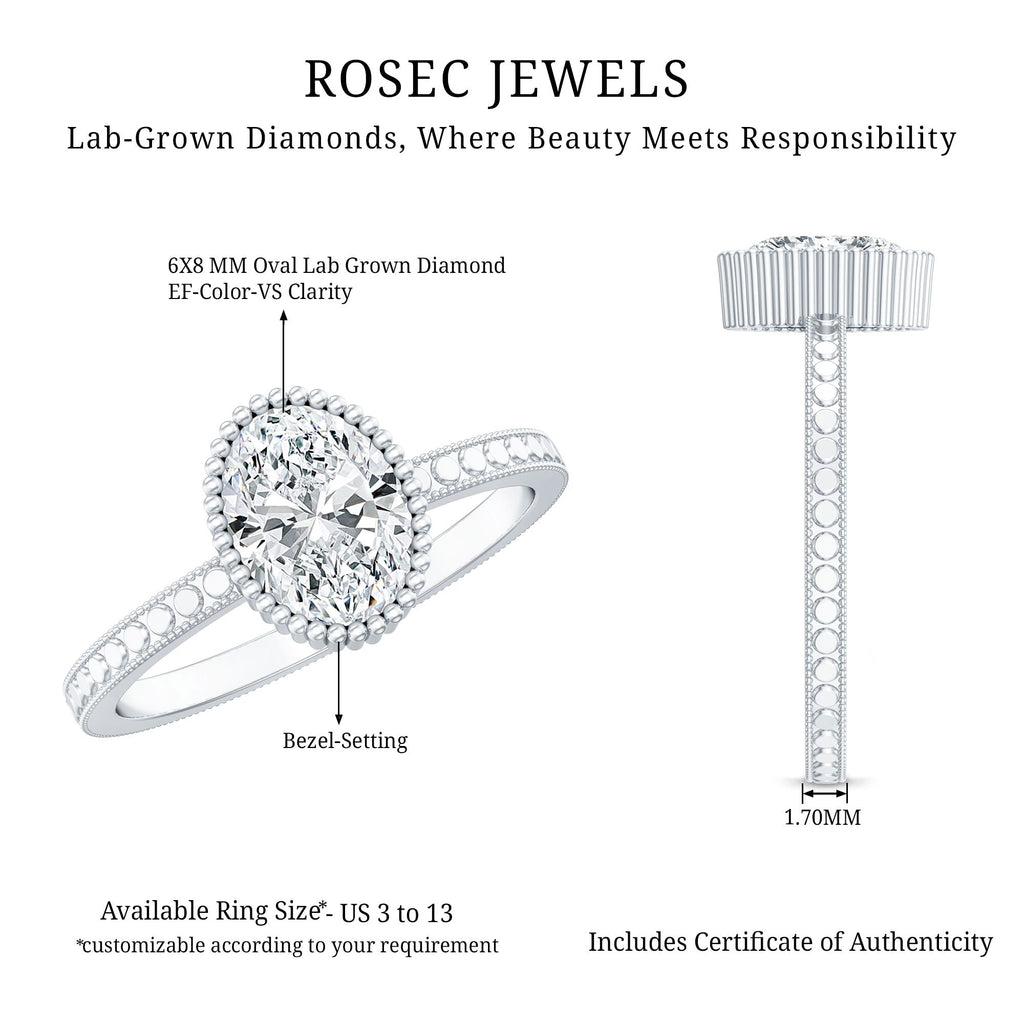 Vintage Style Oval Shape Lab Grown Diamond Solitaire Engagement Ring