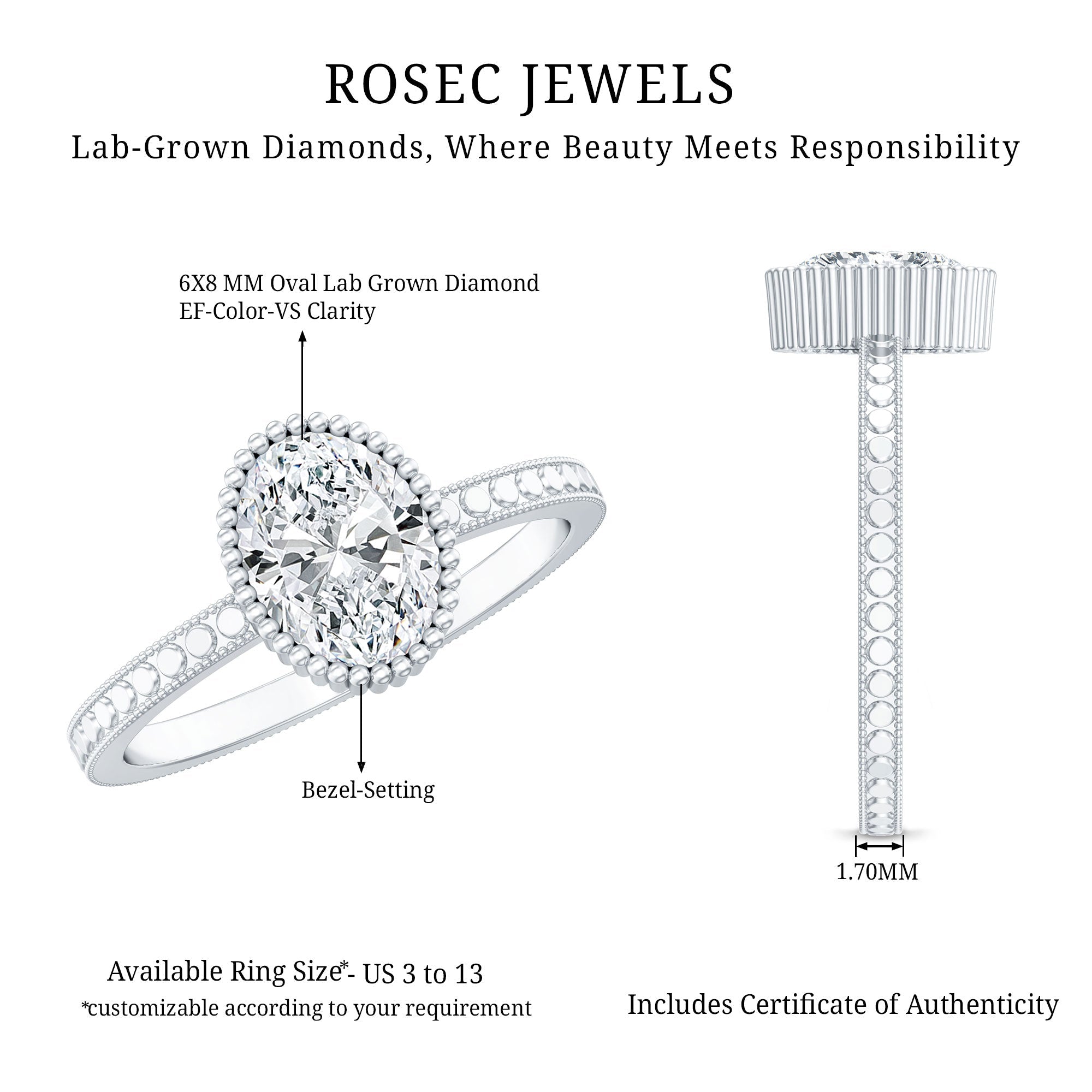 Vintage Style Oval Shape Lab Grown Diamond Solitaire Engagement Ring