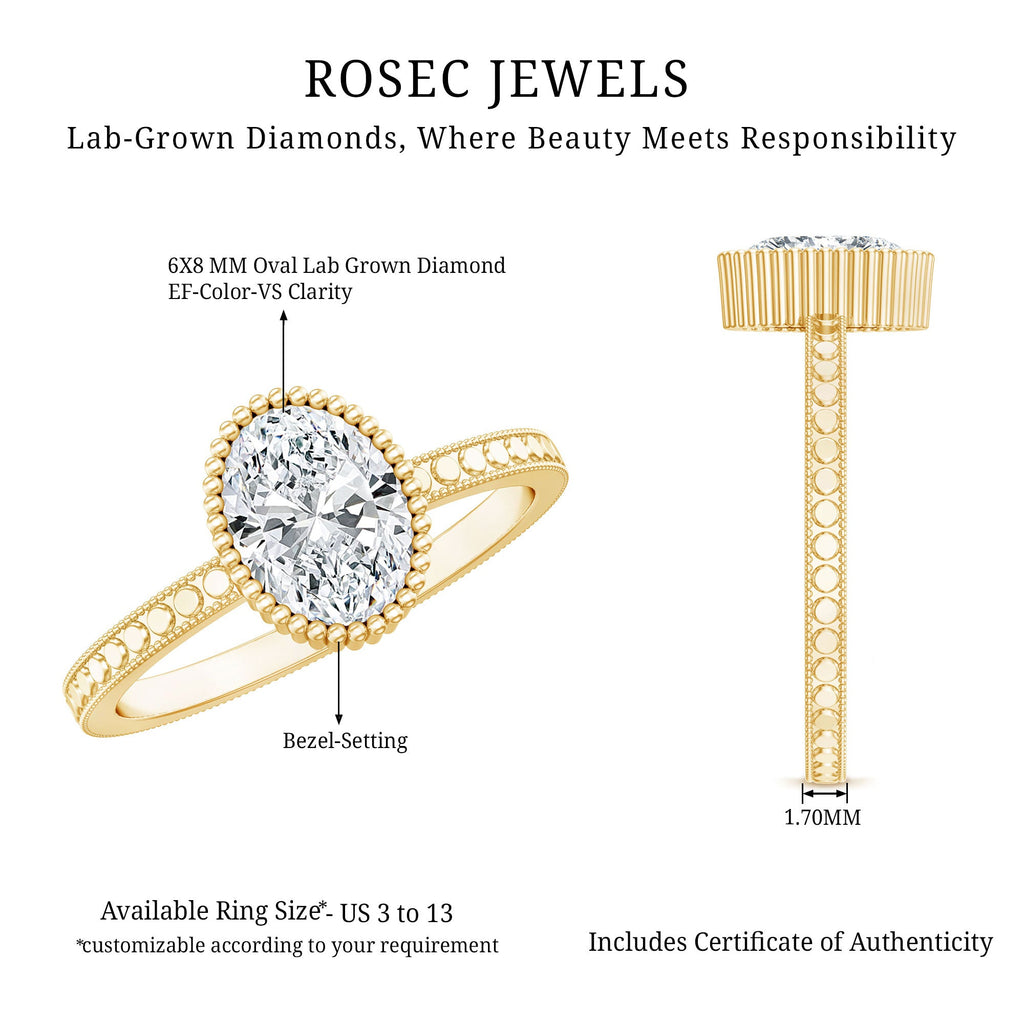 Vintage Style Oval Shape Lab Grown Diamond Solitaire Engagement Ring