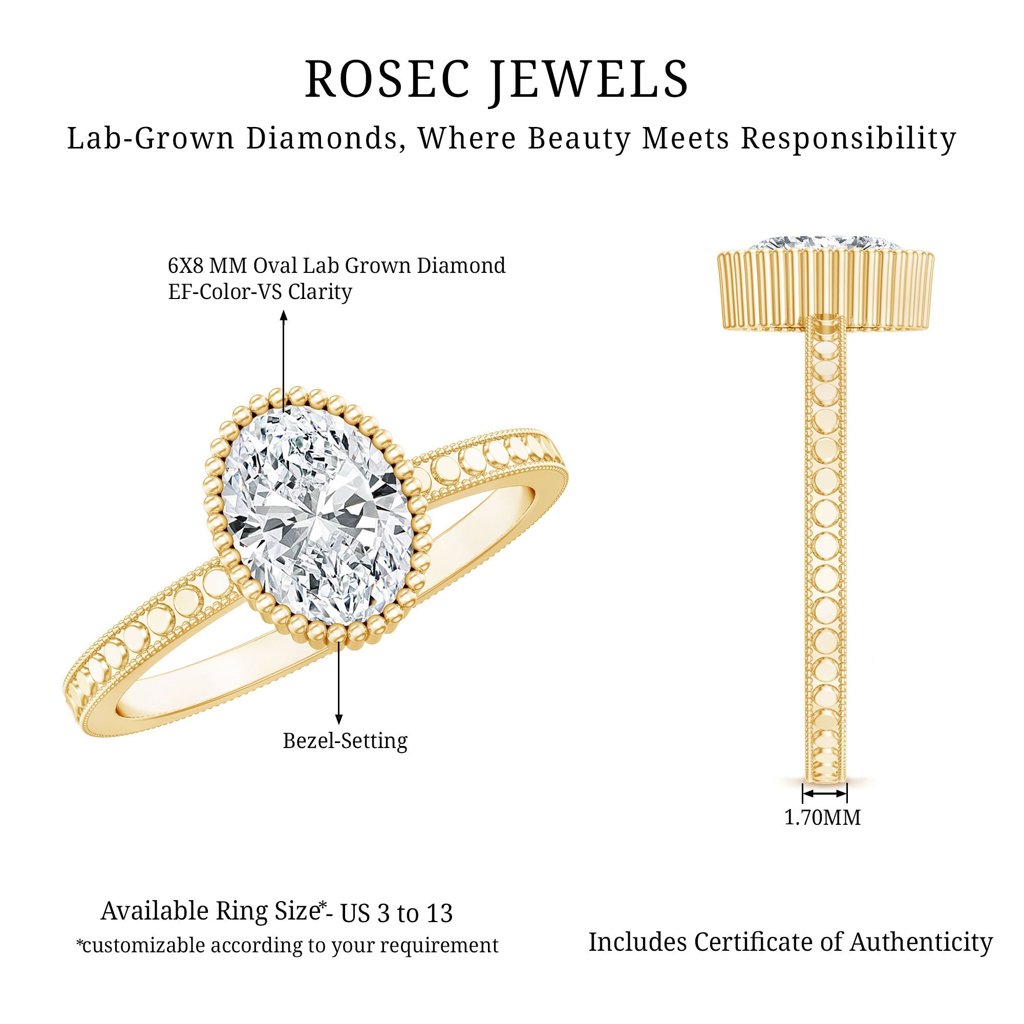 Vintage Style Oval Shape Lab Grown Diamond Solitaire Engagement Ring