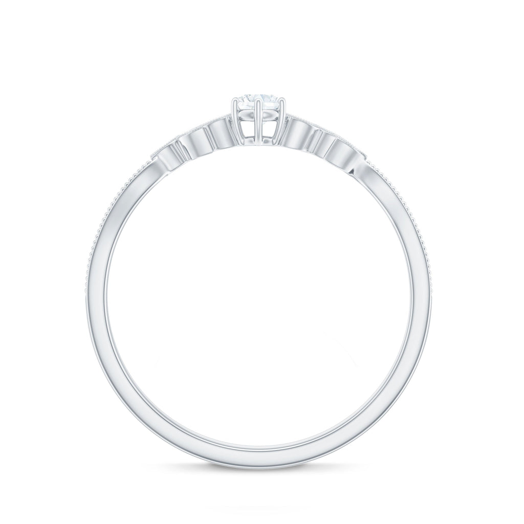 Minimal Lab Grown Diamond Leaf Ring with Beaded Detailing