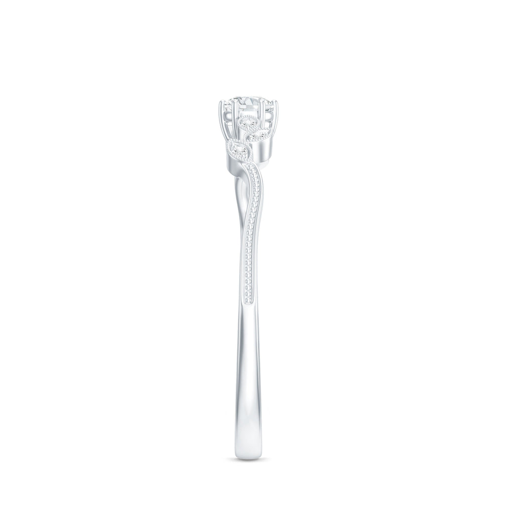 Minimal Lab Grown Diamond Leaf Ring with Beaded Detailing