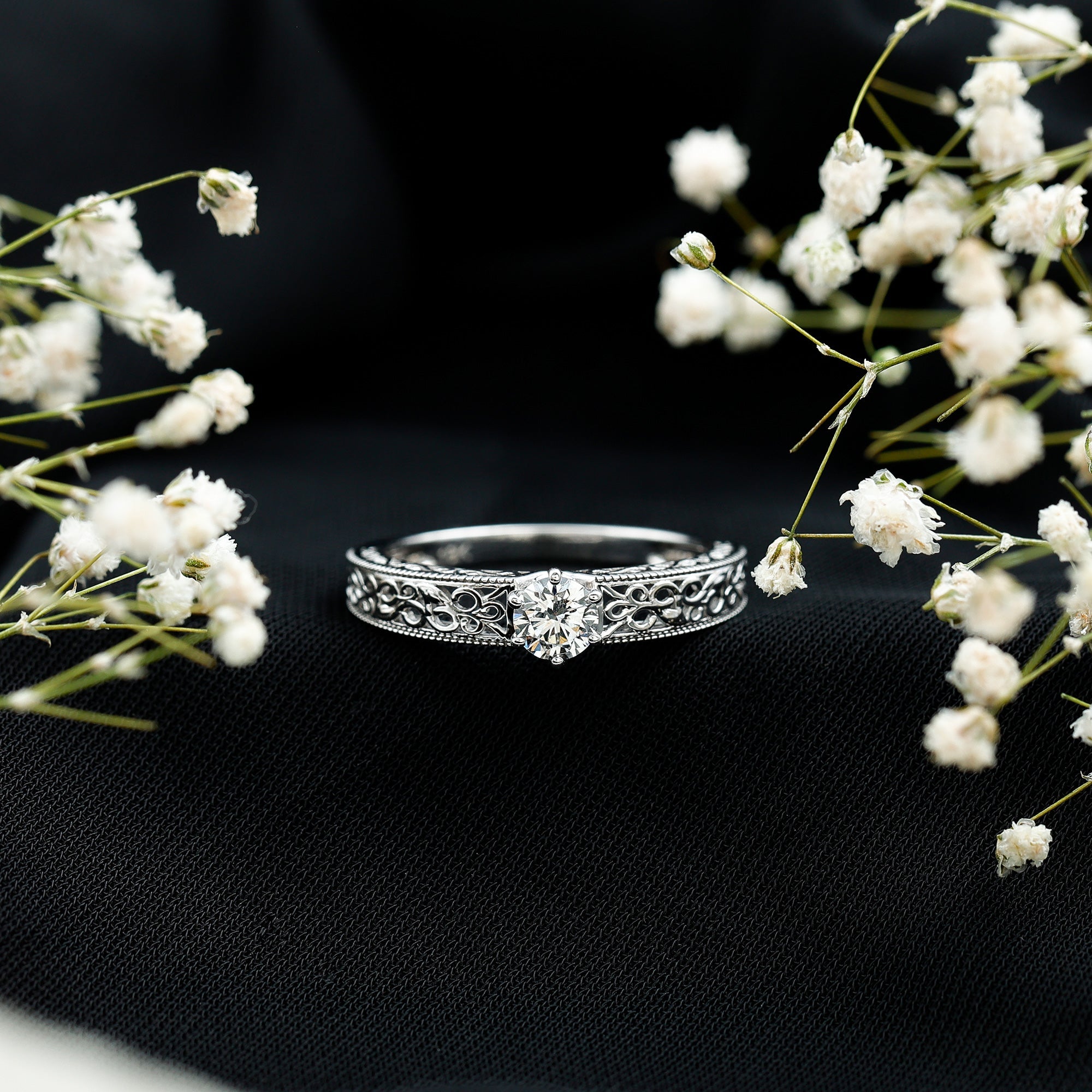Vintage Inspired Solitaire Lab Grown Diamond Filigree Ring