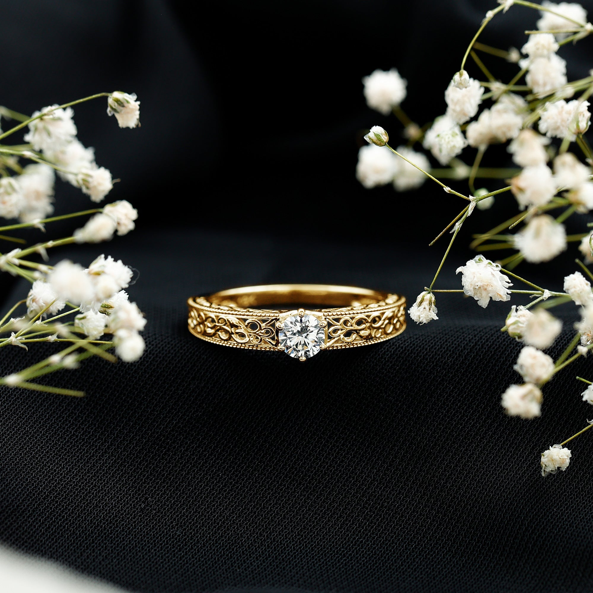 Vintage Inspired Solitaire Lab Grown Diamond Filigree Ring