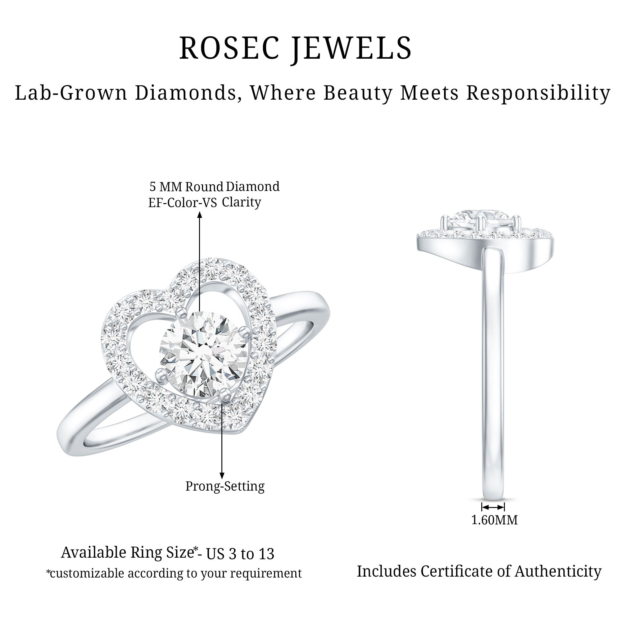 Minimal Heart Ring with Lab Grown Diamond