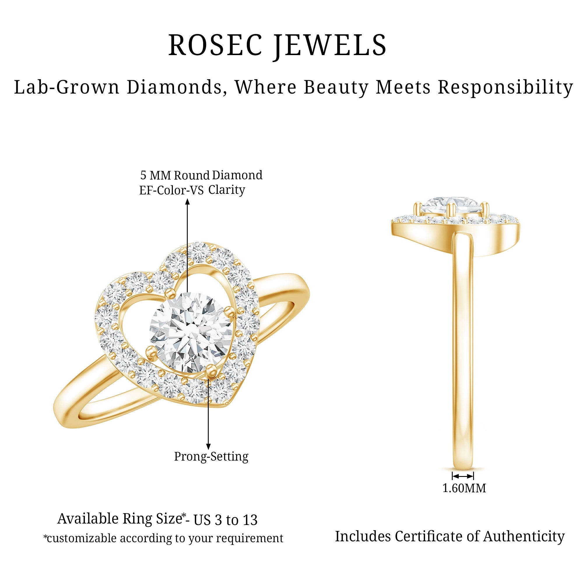 Minimal Heart Ring with Lab Grown Diamond