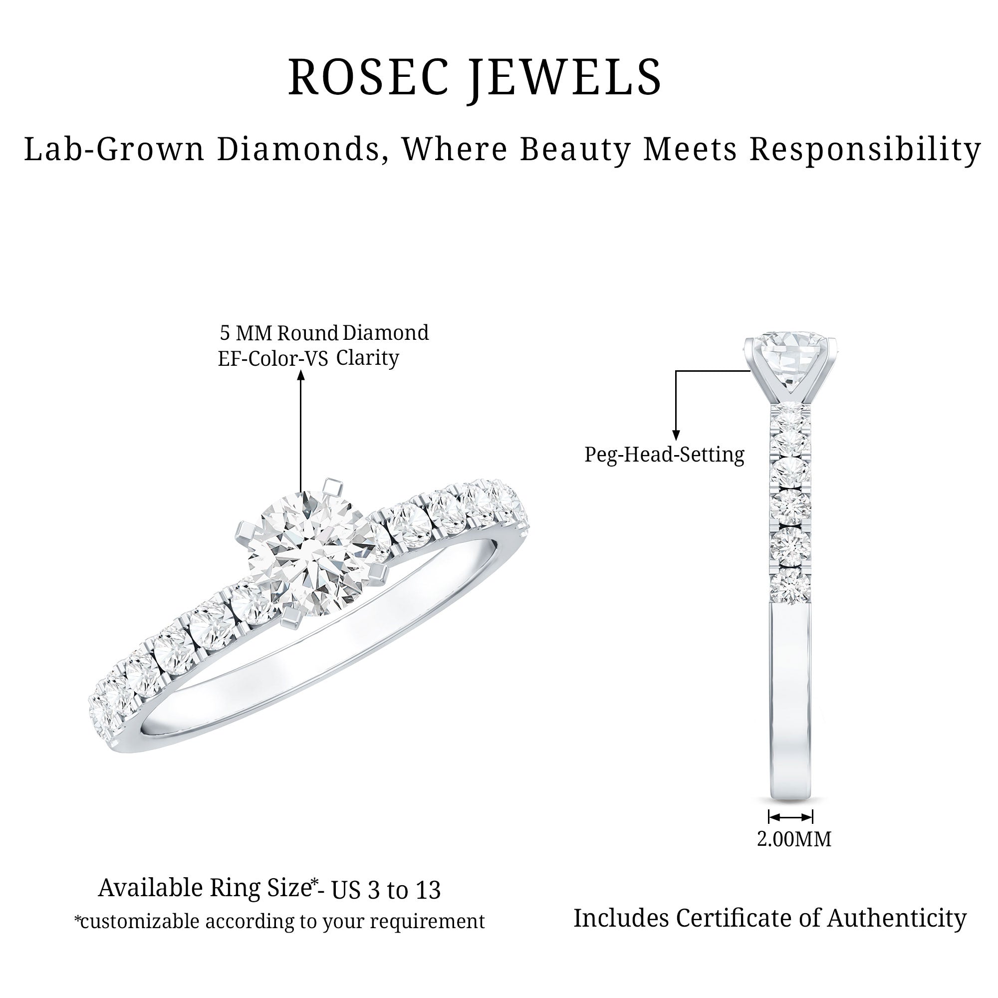Minimal Solitaire Engagement Ring with Lab Grown Diamond