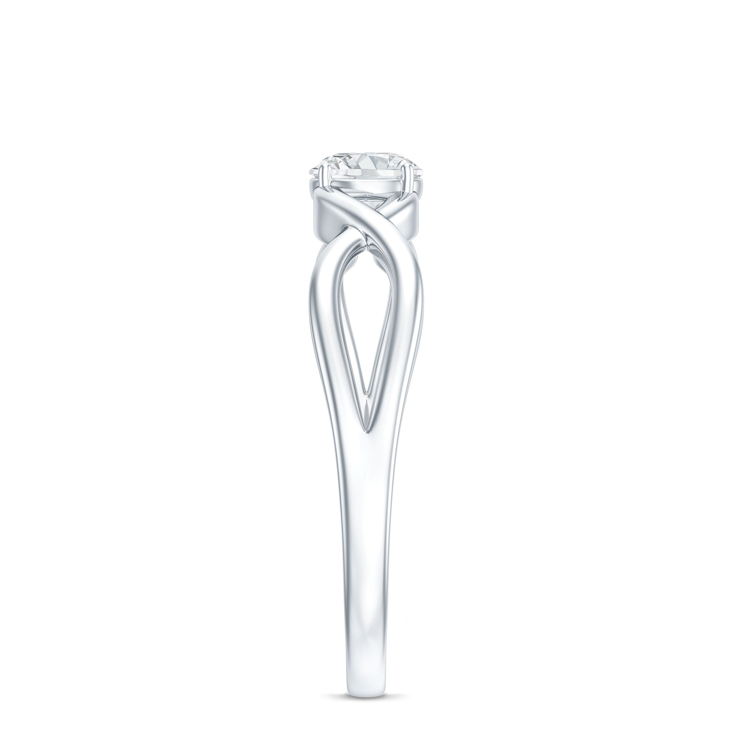 Round Lab Grown Diamond Solitaire Promise Ring in Crossover Shank