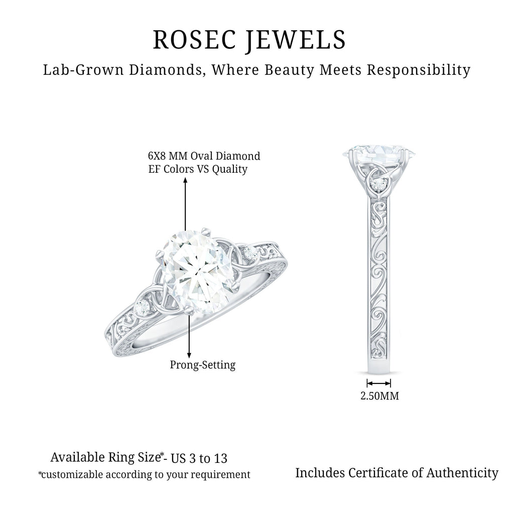 Antique Style Oval Shape Lab Grown Diamond Solitaire Celtic Knot Ring