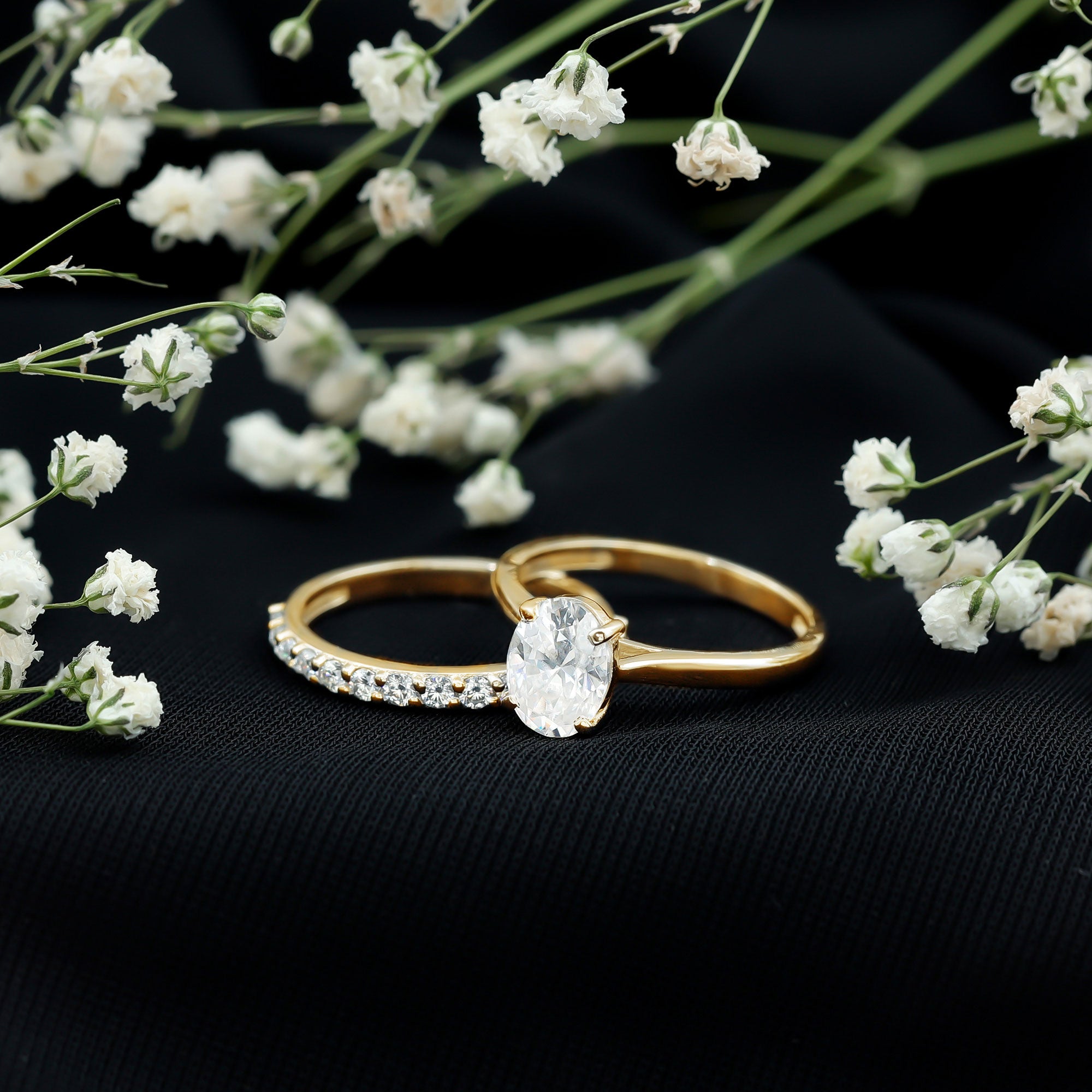 1 Carat Solitaire Lab Grown Diamond Oval Bridal Ring Set for Women