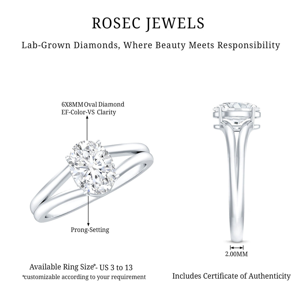 Oval Lab Grown Diamond Solitaire Ring in Split Shank